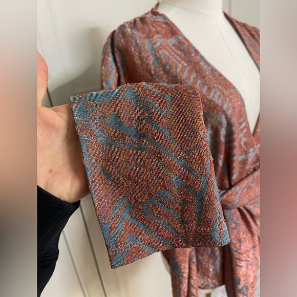 Zara Trafaluc Shimmer Wrap Top in Rust and Teal - Picture 7 of 12